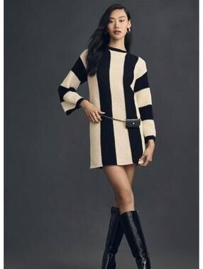 4SI3NNA NWT Long-Sleeve Striped Sweater Mini Dress, XL P, Anthropologie